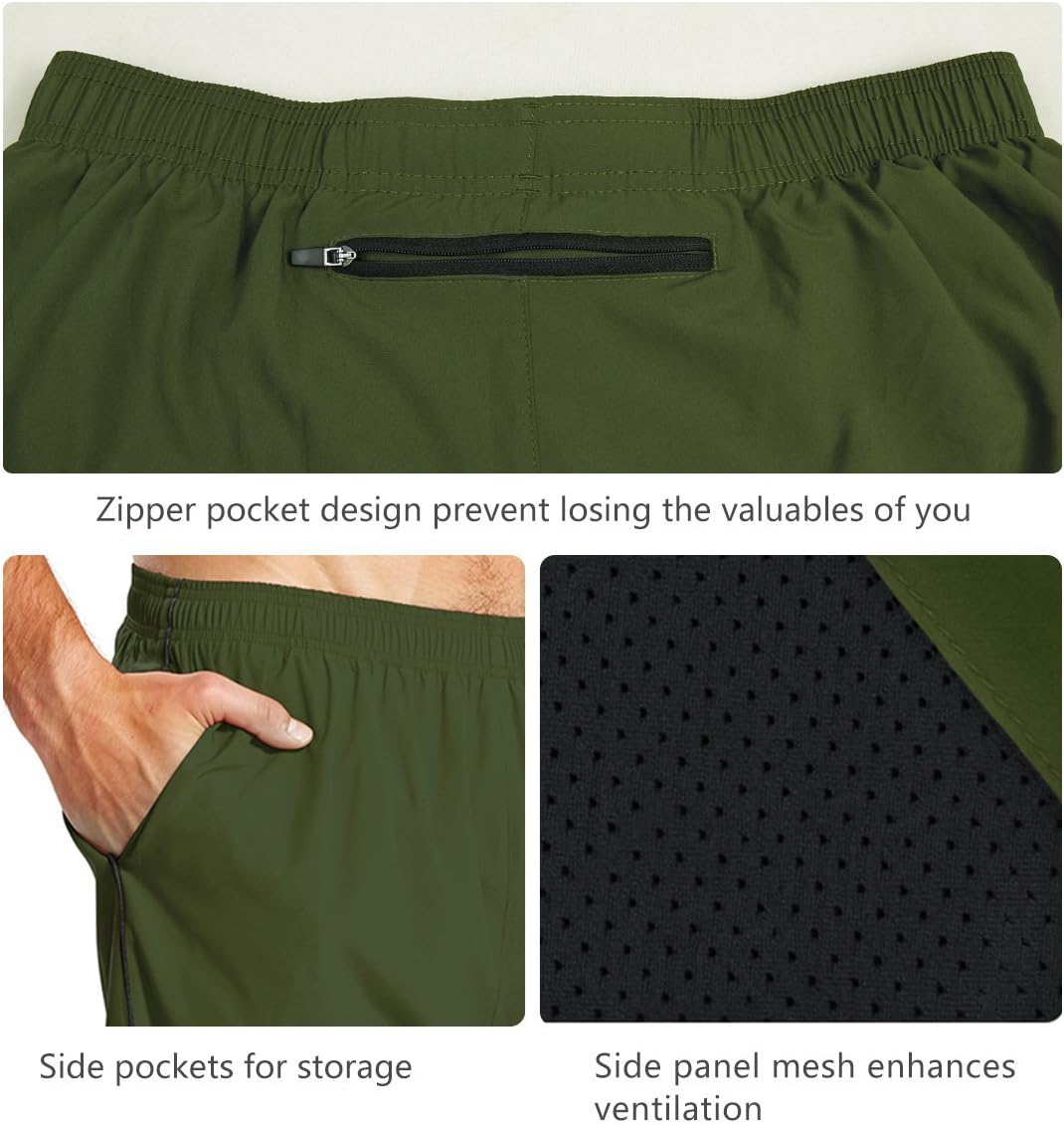 baleaf Men's 7" Running Shorts with Mesh Liner Zipper Pocket for Athletic Workout Gym - Image 4