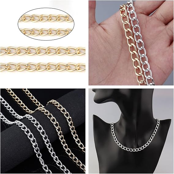 NC 164 Feet50M Soldered 304 Stainless Steel Curb Chains 3.5x2.5x0.5mm Twisted Links Cross Cable Chains Golden & Silver Plated with Spool for Jewelry Making