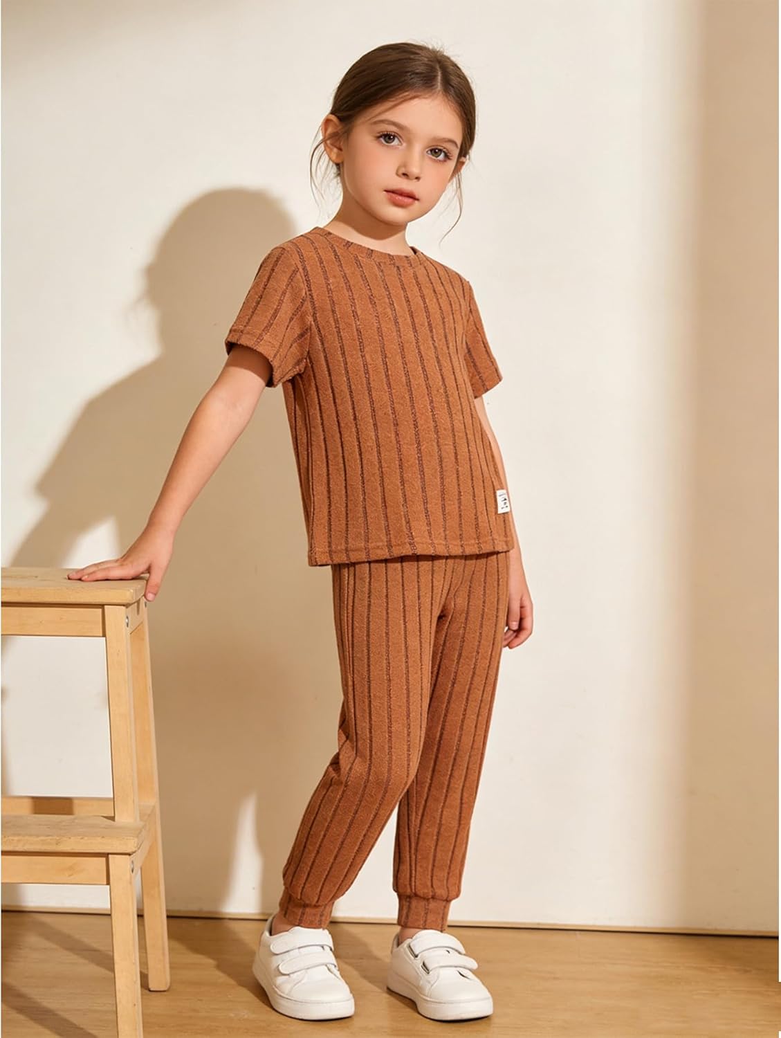 Girls 6 Pieces Knit Outfits Short Sleeve Tee Tops and Pants Clothing Set 4-12Y