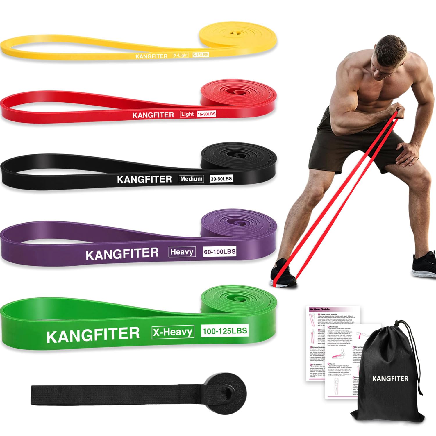 KANGFITER Resistance Bands for Working Out, Pull Up Bands for Men Women, Thick Heavy Resistance Band Set with Door Anchor, Elastic Exercise Bands for