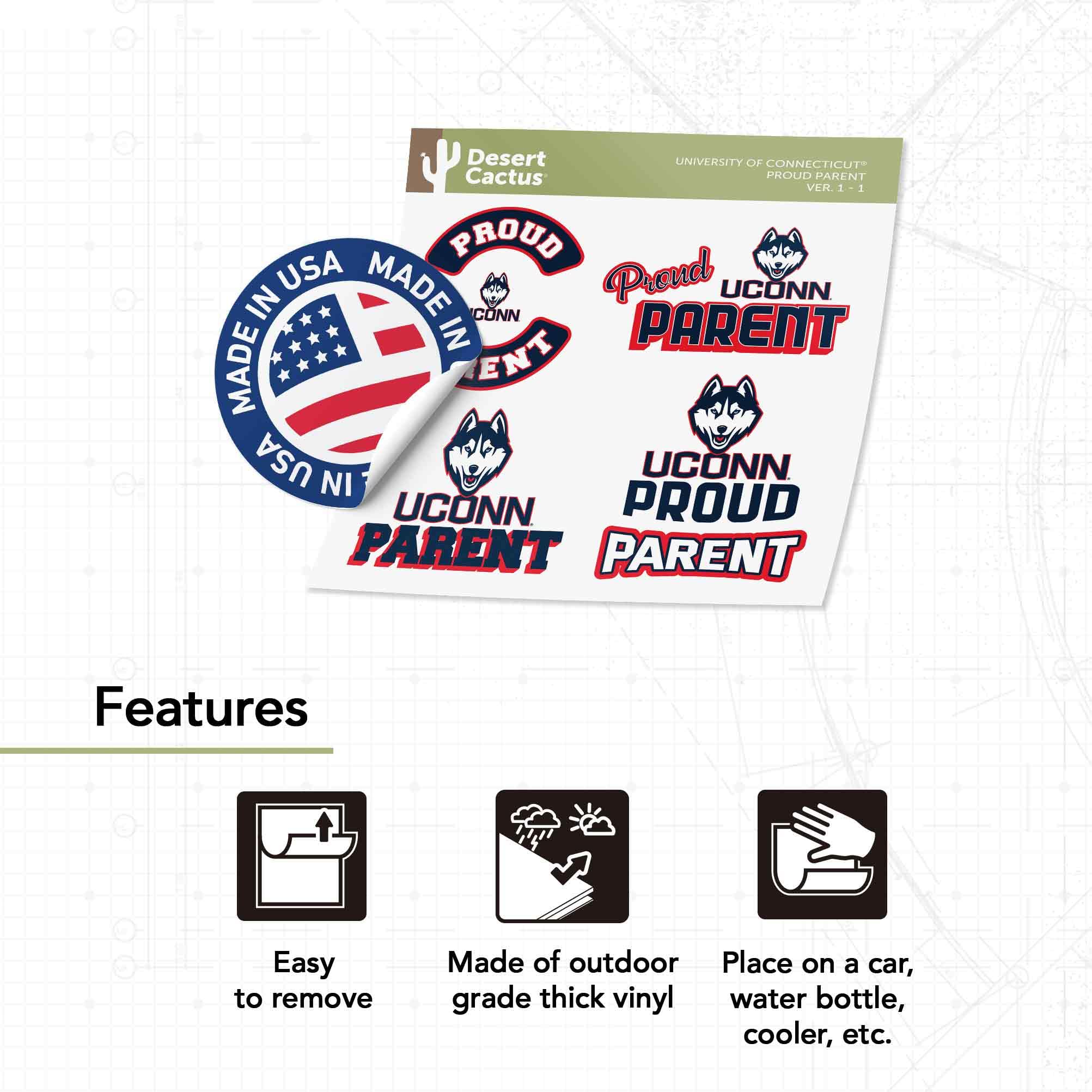 Desert Cactus UConn Sticker Sheet - Officially Licensed University Of Connecticut Vinyl Decals For Cars, Laptops, Water Bottles - View #9