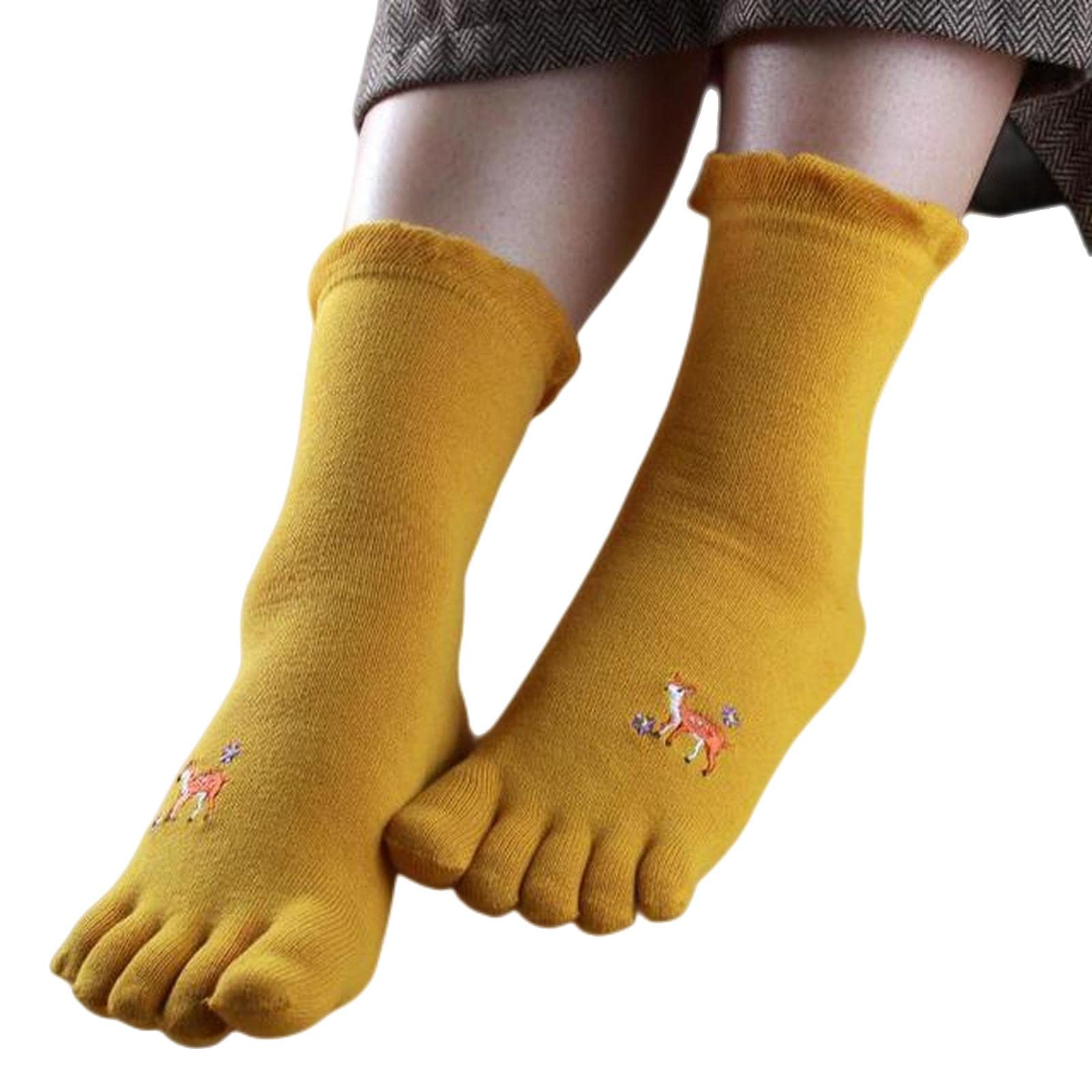 MOGSA Calcetines de dedo del pie 5 piezas para mujer, cómodos calcetines de algodón de cinco dedos, calcetines bordados con dedos separados