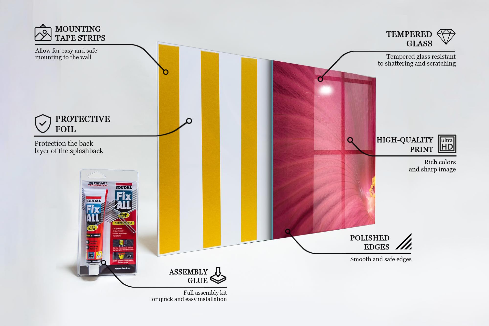 Wallfluent 100x50 cm Pannello Cucina Decorazione Murale - Ibisco Rosa