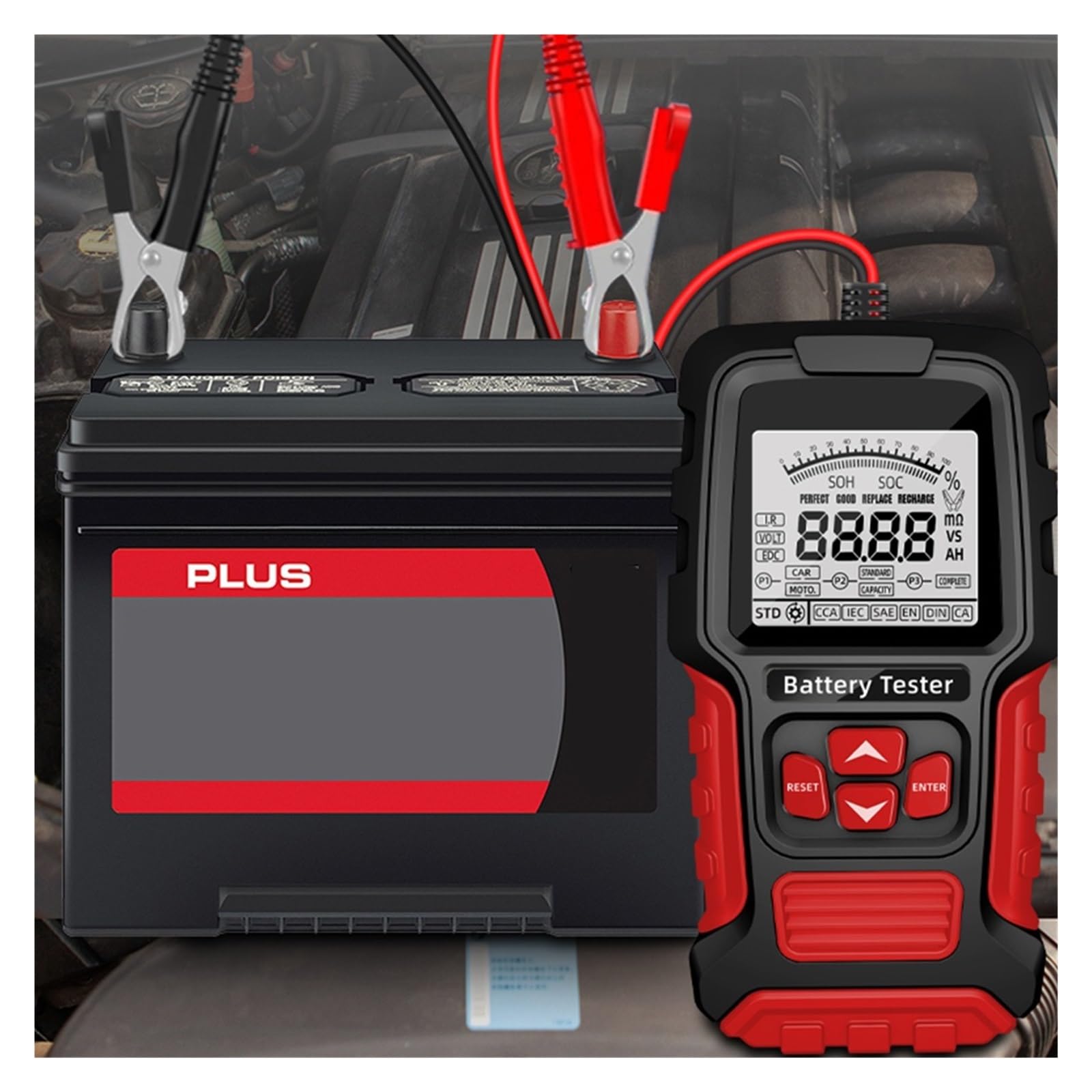 Comprobador de baterias, Probador de batería de coche de 12 V y 24 V, analizador de batería LCD, herienta de prueba, escáner, analizador digital de diagnóstico for coche, camión y motocicleta.