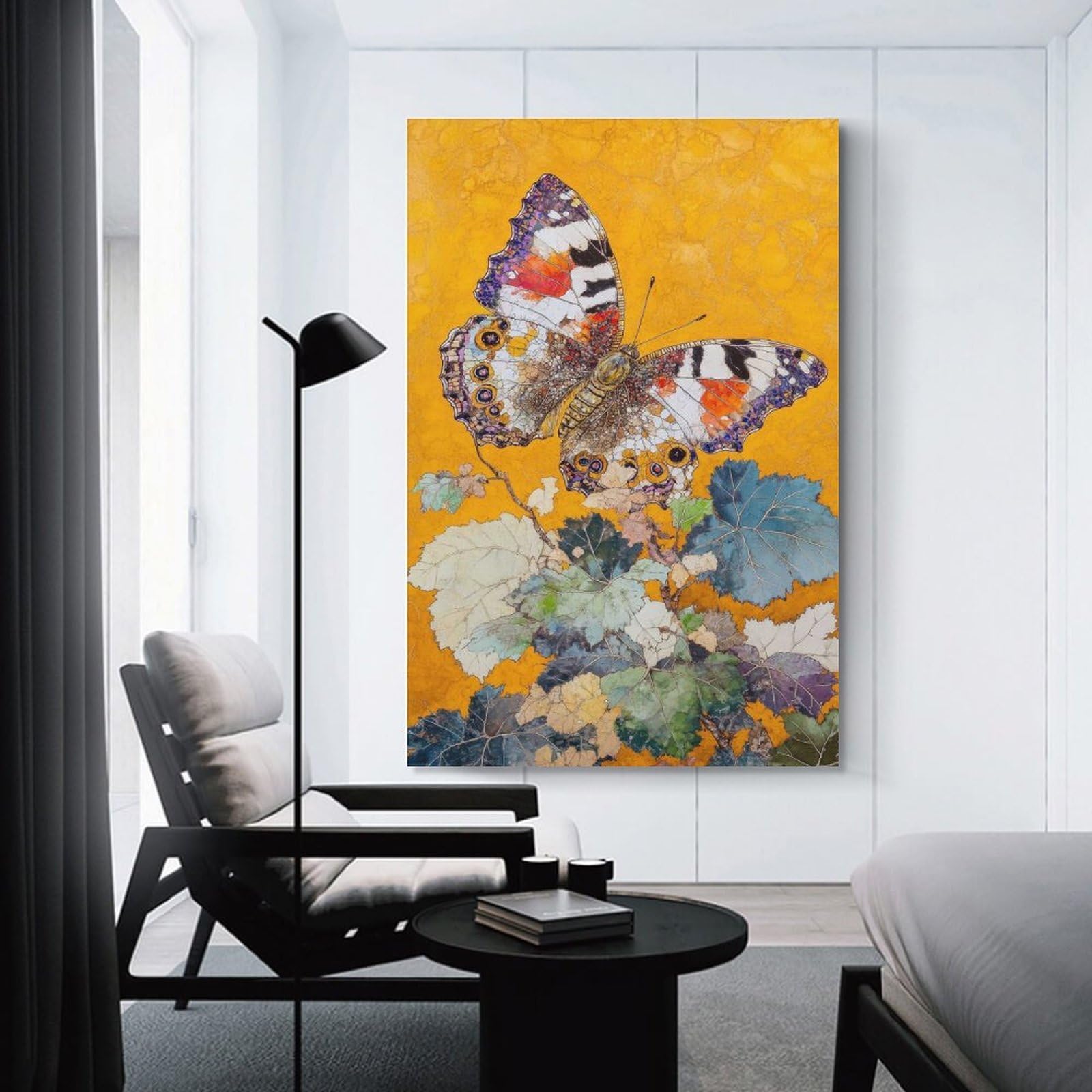 Junmoney Wall Picture Print Butterfly on Leaves Painting, 12x18inch(30x45cm), for Wall Displays, Bedrooms Or Room Updates, Wall Decor Suited to Curated Displays