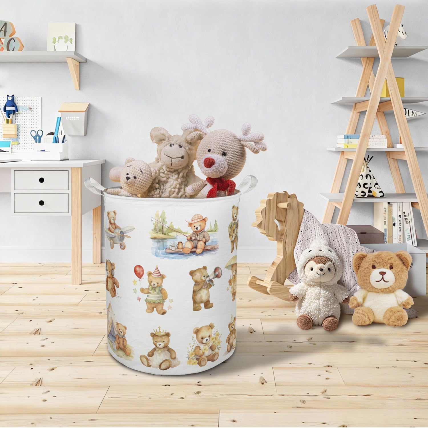 Teddy Bear Sports Laundry Basket Hamper, Bear Nursery Decor, Kids Foldable Clothes Toys Books Storage Box Bins Baskets Organizer for Toddler Kids Bedroom Playroom Bathroom