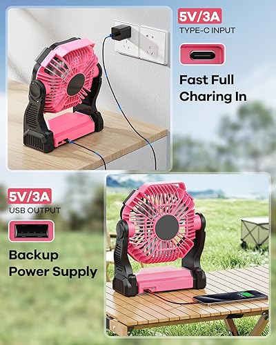 Miniatura 3 de Ventilador de campamento recargable de 30000 mAh con linterna LED, ventilador portátil de exterior alimentado por batería para dormitorio,