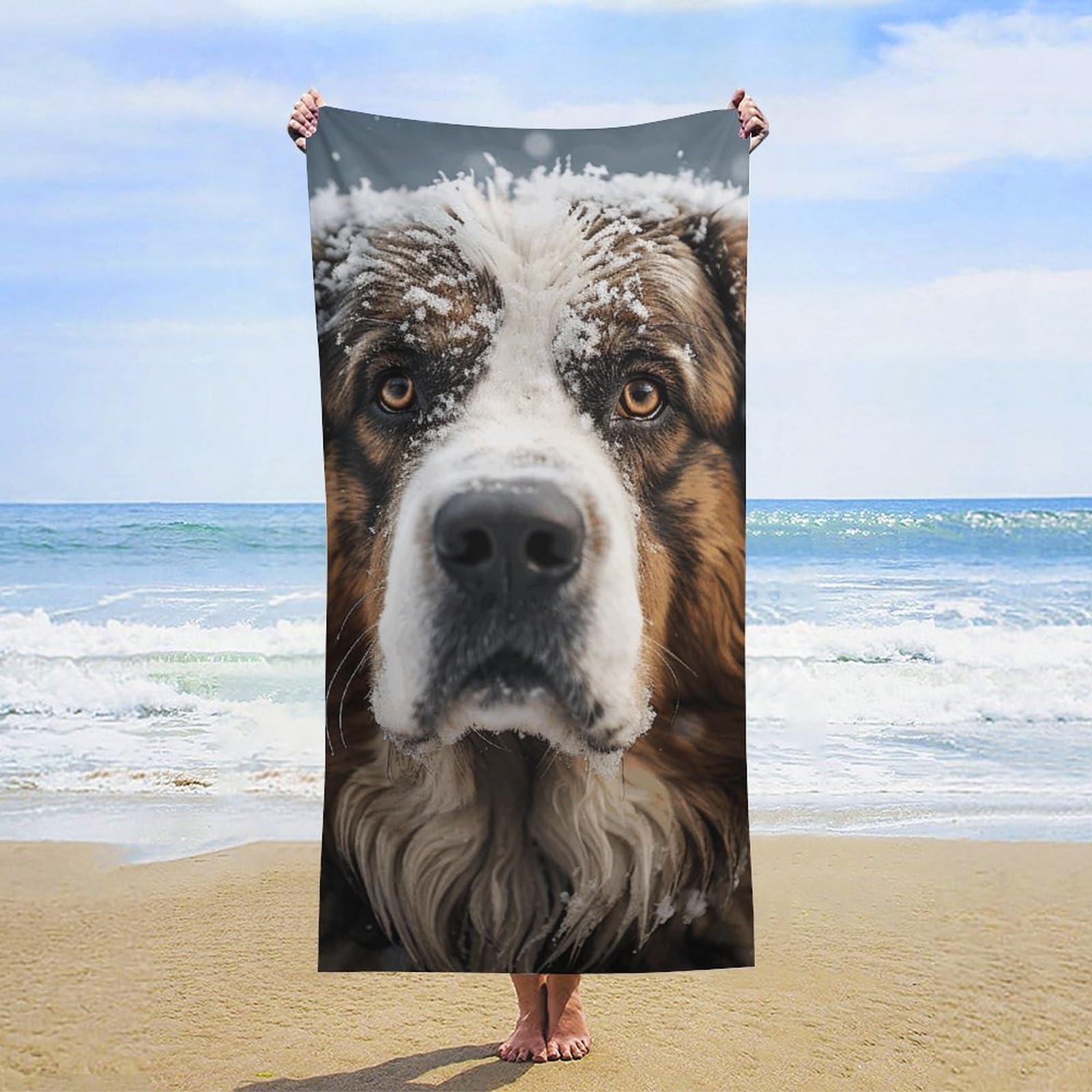 NTVOWPZO Snow on Dog's Head Beach Towel Oversized Microfiber Bath Towels Lightweight Sand Proof Beach Towels Absorbent Pool Towels for Swimming Yoga Bathroom Towel 31.5" X 63"