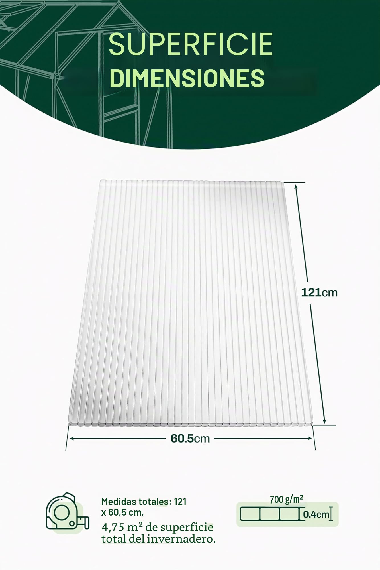 Set de 4 placas multipared para invernadero 60,5 x 121 cm - Placas de policarbonato, placas de plástico de 4 mm, placas para invernadero resistentes al clima, placas de policarbonato alveolares