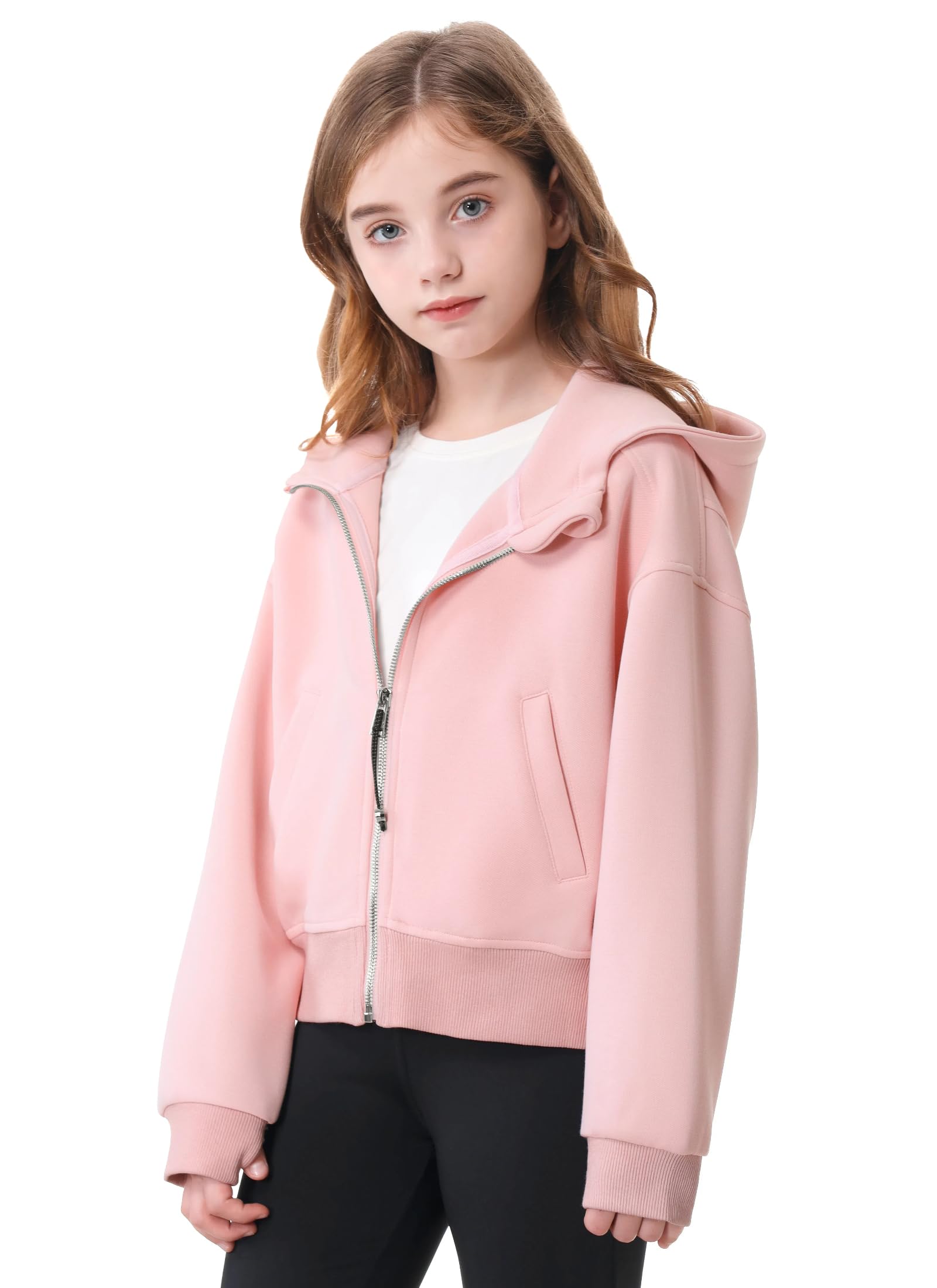 Rolanko Sweat à Capuche Zippé pour Filles, Veste à Capuche à Manches Longues Sweat-Shirt Chaud avec Poches pour Enfants