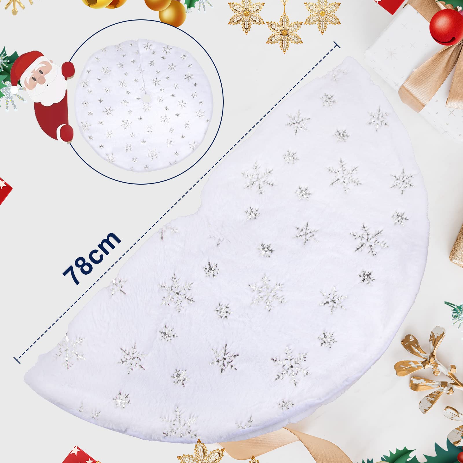 Gonna Per Albero Di Natale Bianca - 78 Cm, Peluche, Con Fiocchi Di Neve Argento - Decorazione Natalizia - Foto 11