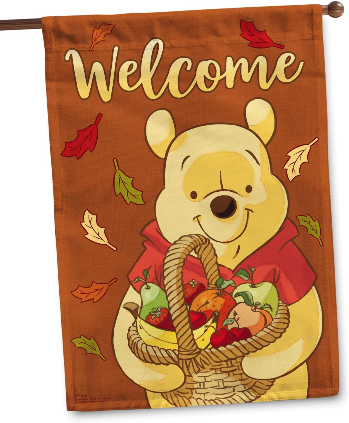 Flagology, Disney, Fall Pooh Welcome – Garden Flag 12" x 18", Fall, Outdoor/Indoor, Exclusive Premium Fabric, Officially Licensed Disney