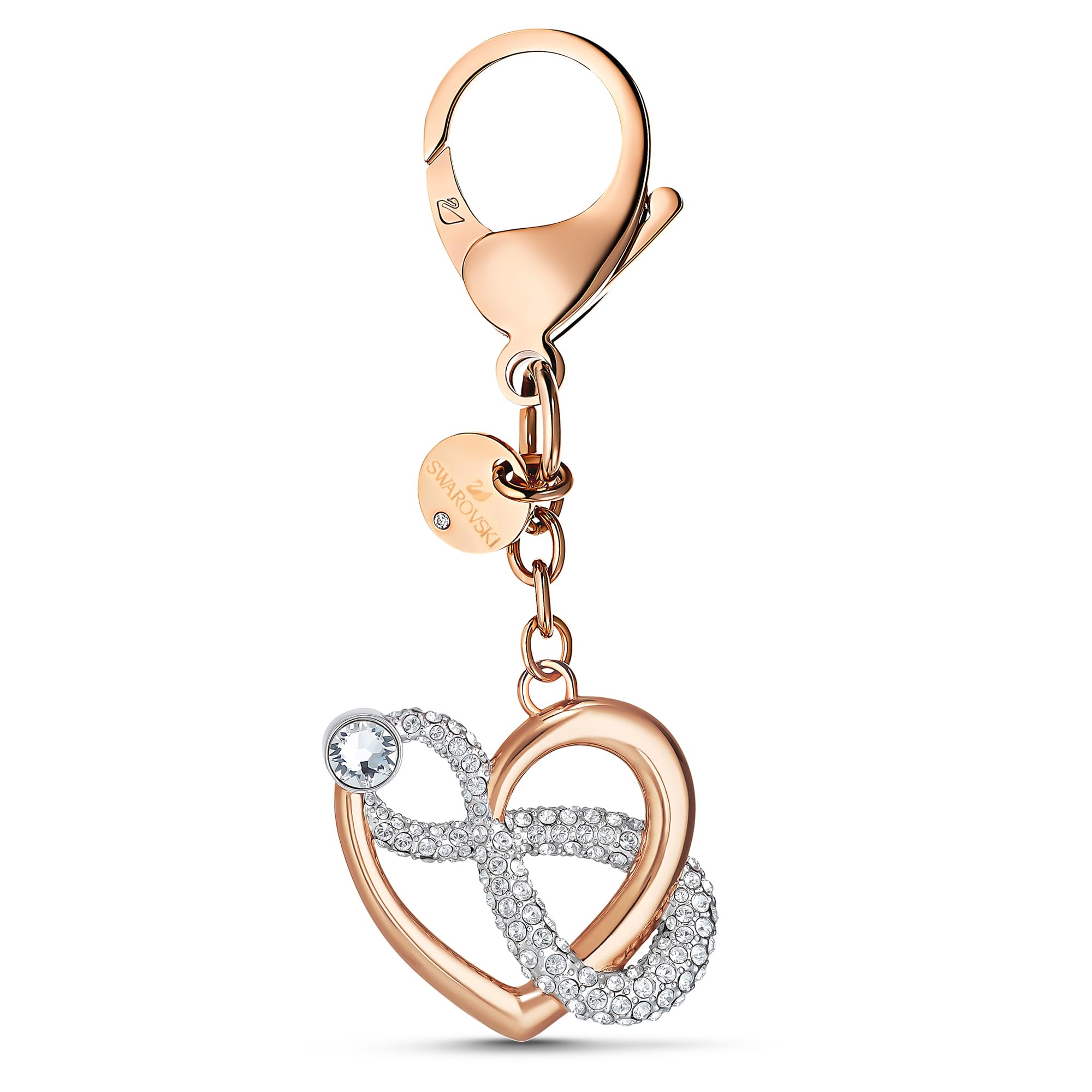 Swarovski Infinite Handtaschen-Charm Unendlichzeichen und Herz aus Kristalle, Metallmix, Farbe: Weiß, Größe: 10 x 3.5 x 1 cm, 5530885