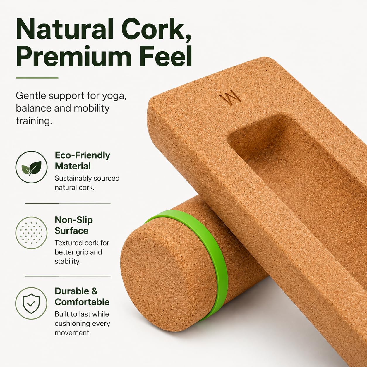 Cork Balance Board 4-in-1 Set with Roller, Massage Ball & Toe Resistance Bands for Foot Strength, Natural Cork,Ankle Stability, Core Muscles & Mobility Training,Compact Wobble Board for Home.