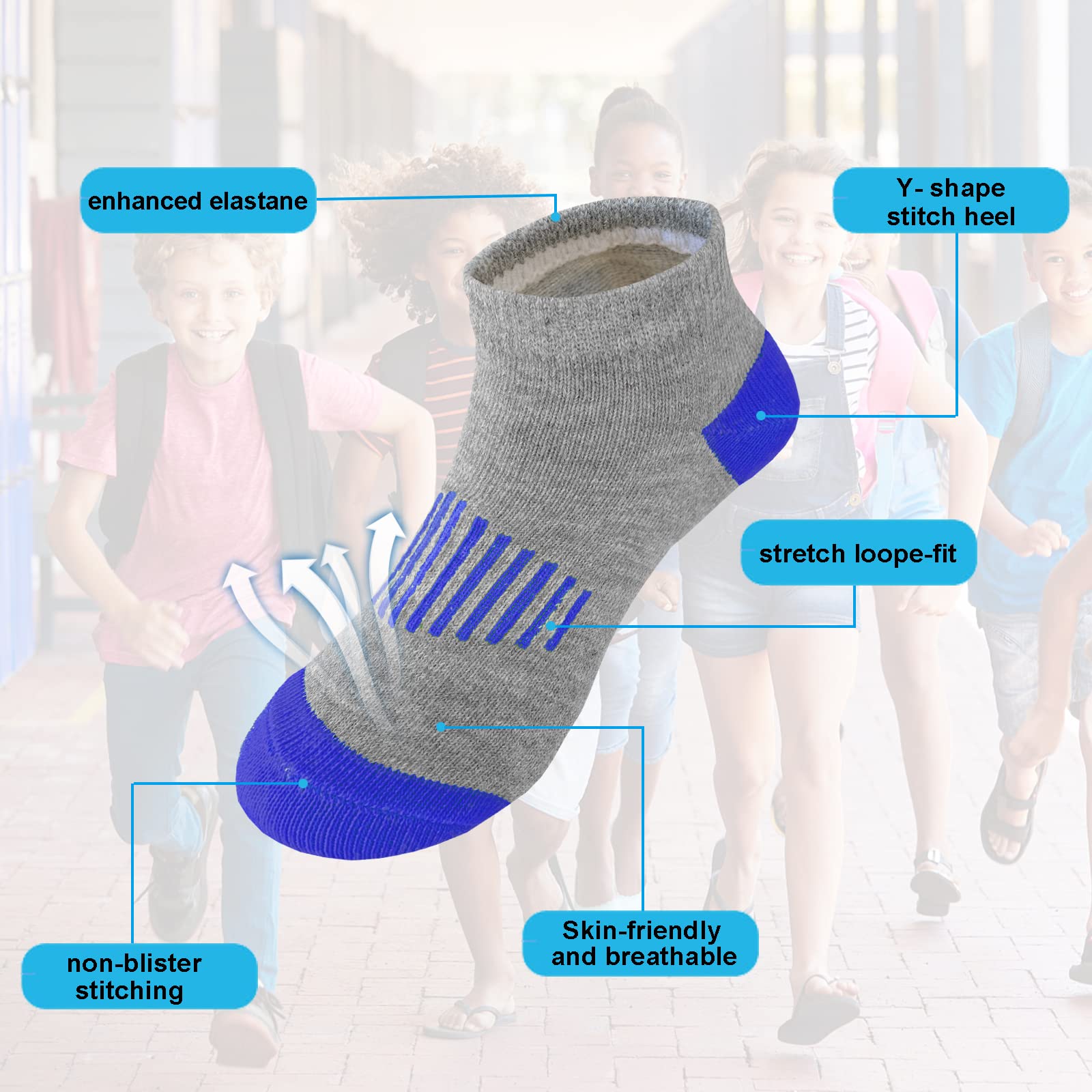 Calcetines para niño, 24 pares de calcetines de algodón atléticos, medio acolchado, de corte bajo, calcetines de algodón atléticos