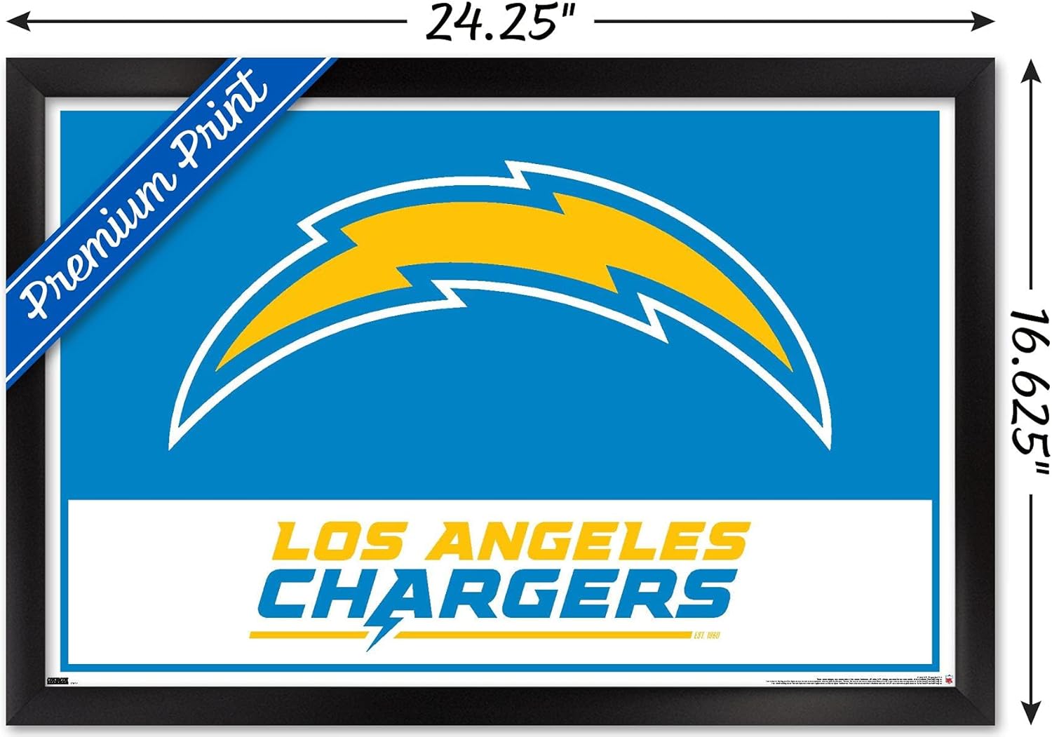 NFL Los Angeles Chargers - Logo 21 Wall Poster, 22.4L" x 14.7W", Black Framed Version