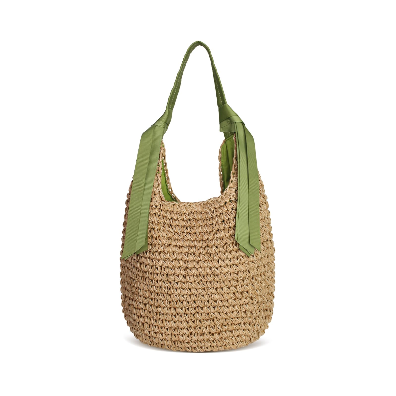 Sac de Plage en Paille pour Femme, Grand Cabas Tressé d'Été Sac à Main Épaule, Sac Hobo en Rotin avec Ruban de Soie