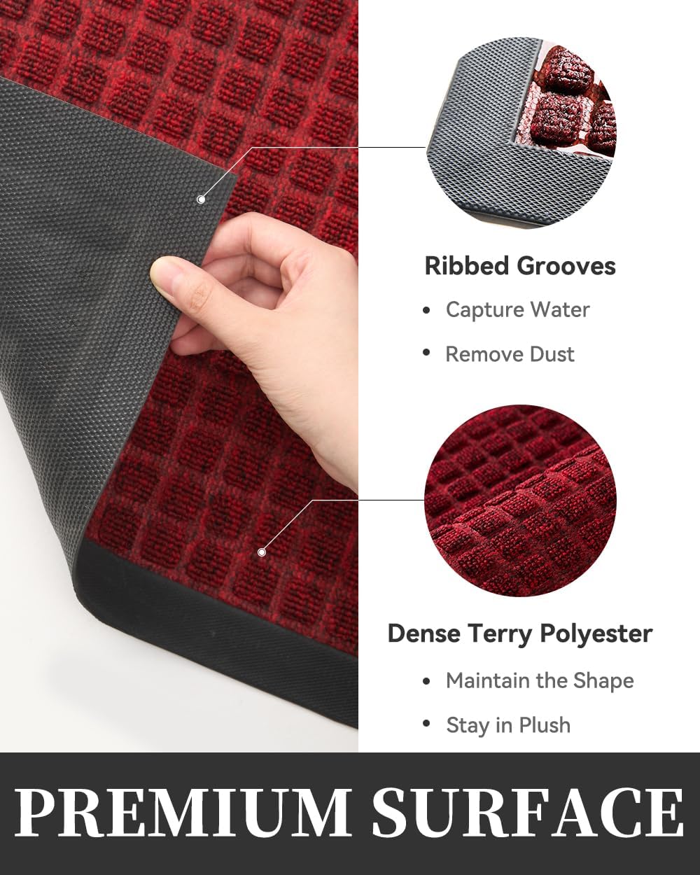 montvoo-door mat outside entrance outdoor indoor front doormat for entryway-durable rubber backed welcome entry mat non slip dirt trapper absorbent-red 36’’x60’’ checker red 36''x60''(rectangular)