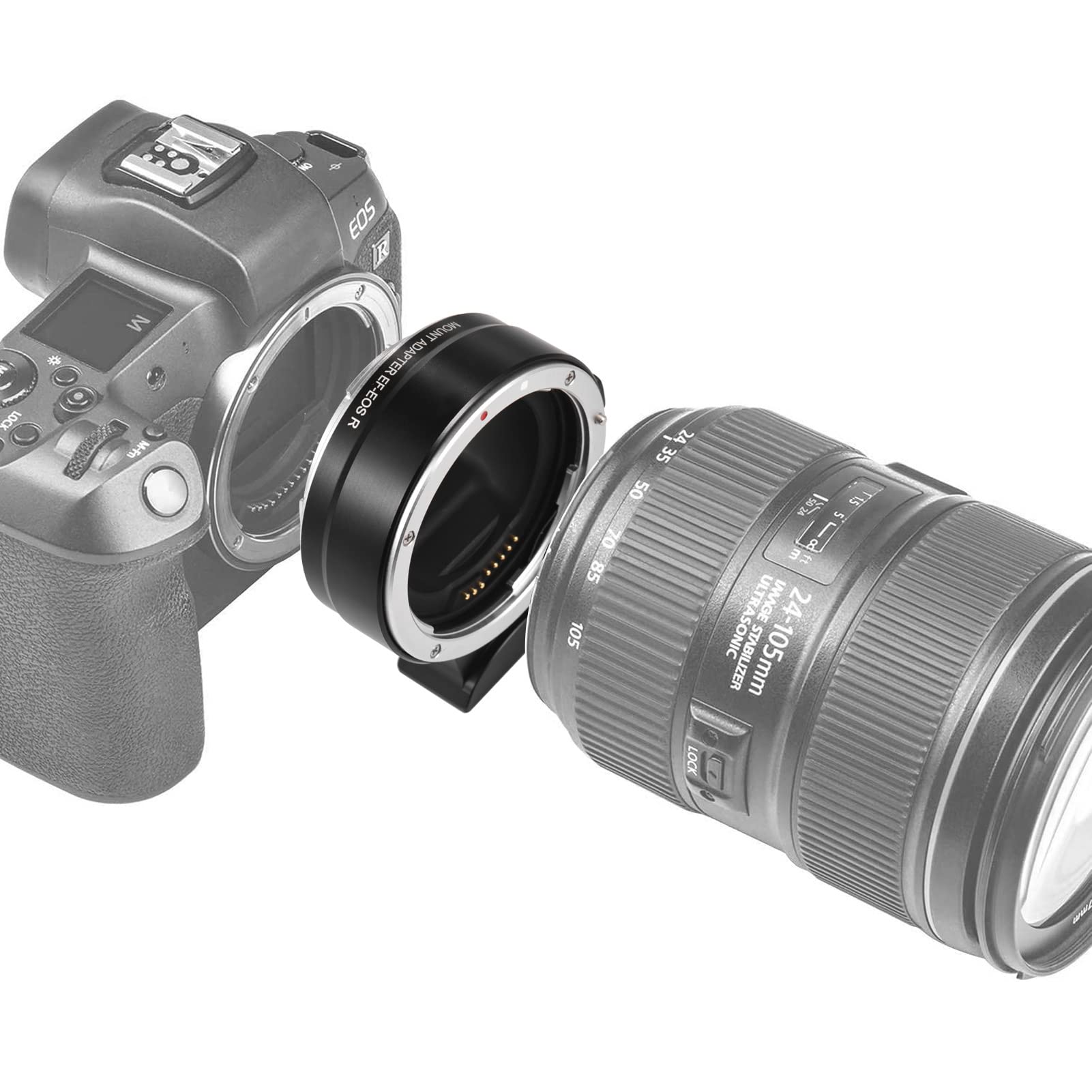 Andoer EF-EOSR Pierścień adaptera obiektywu aparatu autofokus Stabilizacja obrazu IS Elektroniczna kontrola przysłony Informacje EXIF Wymiana obiektywu dla Canon