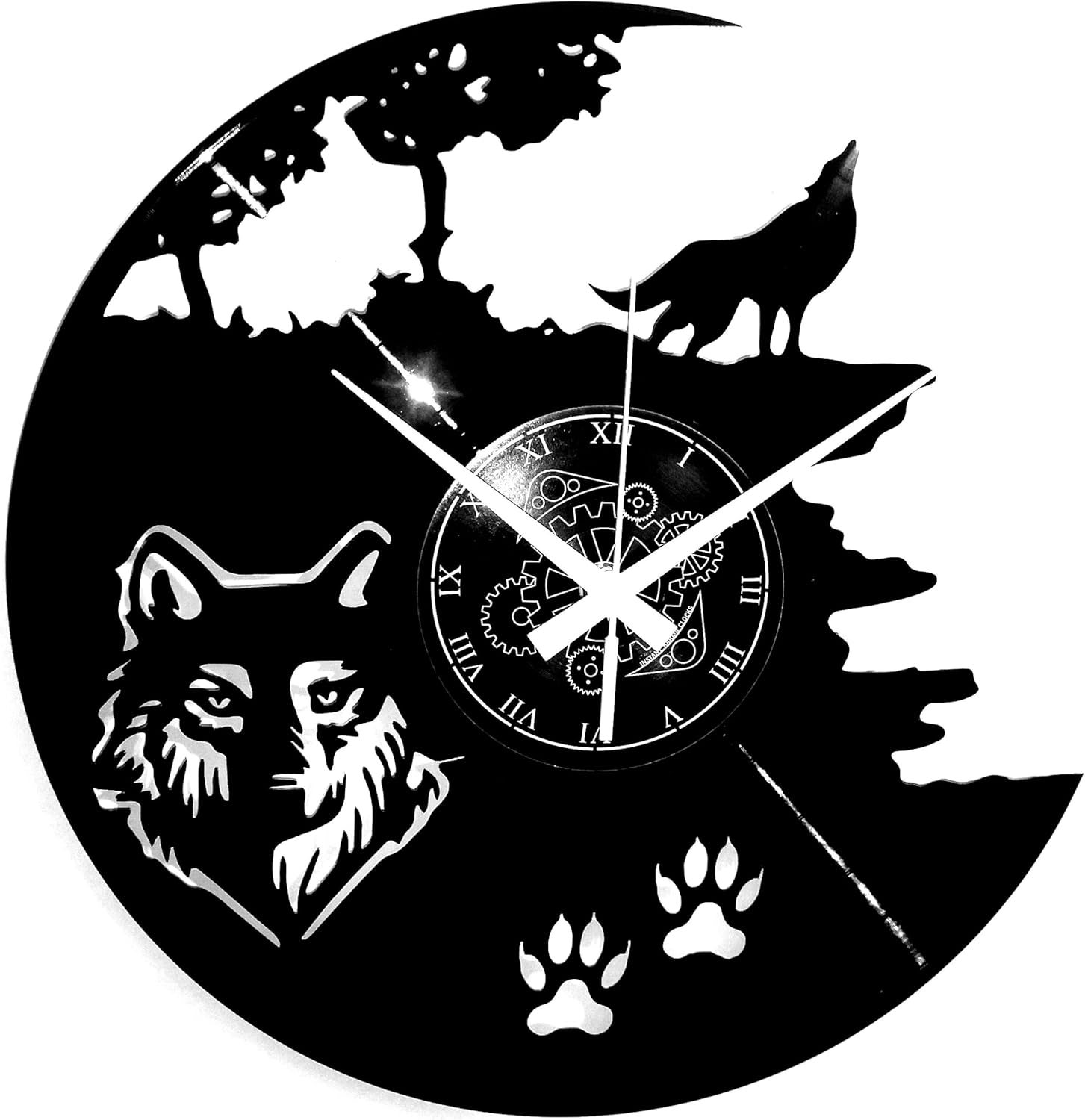 Vinyl Wall Clock Wolf Celtic Winter Forest Modern Decoration Home, Black