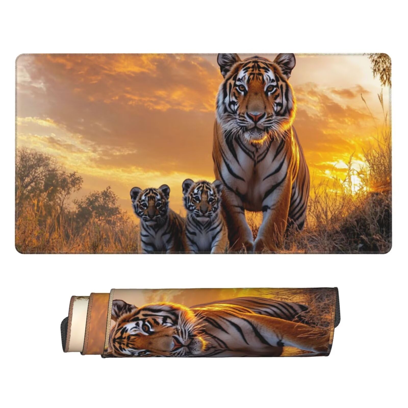 Duża podkładka pod mysz tygrys podkładka pod mysz XXL 1000 x 500 mm, pod biurko wodoodporna podkładka pod mysz, przeszyte krawędzie i antypoślizgowa mata na biurko do wystroju biura, prezenty A-657
