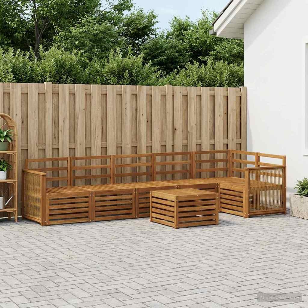 Ecksofa Set 6-teilig aus massivem Akazienholz Natur, Gartenmöbel Moebelgarnitur mit Tisch und Sitzgruppe, Flexible Wohnlandschaft für Terrasse und Poolbereich