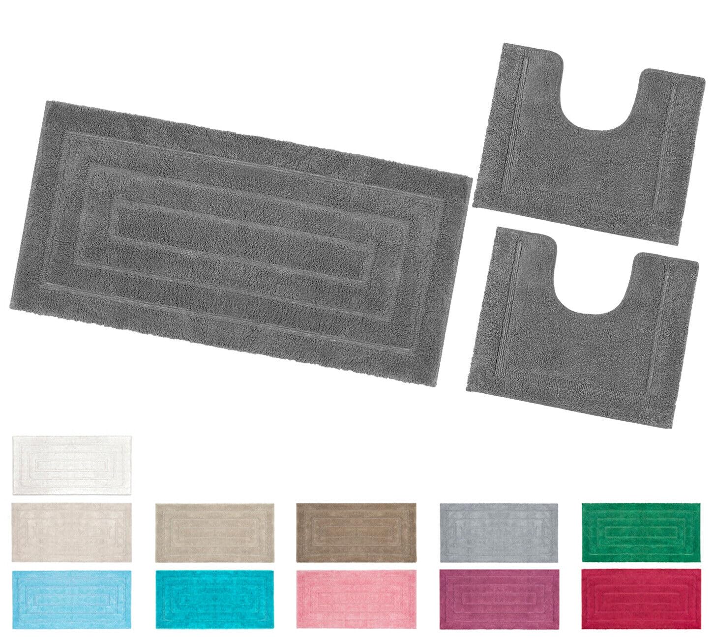 emmevi Tappeto Bagno Parure Puro Cotone Elegante Morbido Soffice Antiscivolo Set 3 Pezzi Bianco