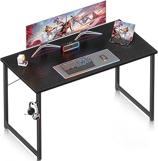 ODK 48 Inches Computer Desk for Small Spaces, Study Table for Home Office, Writing Desk with Headphone Hooks, Black