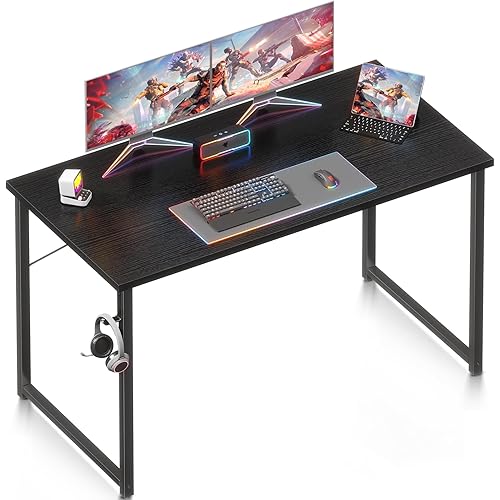 ODK 48 Inches Computer Desk for Small Spaces, Study Table for Home Office, Writing Desk with Headphone Hooks, Black