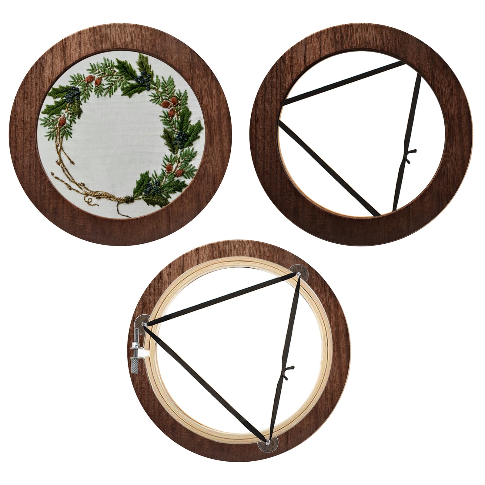 3 Sets Massivholz-Stickrahmen mit Bambus-Stickrahmen, 20,3 cm, rundes Stickrahmen-Set für fertigen Kreuzstich und DIY Kunst Handwerk Nähen Ornamente