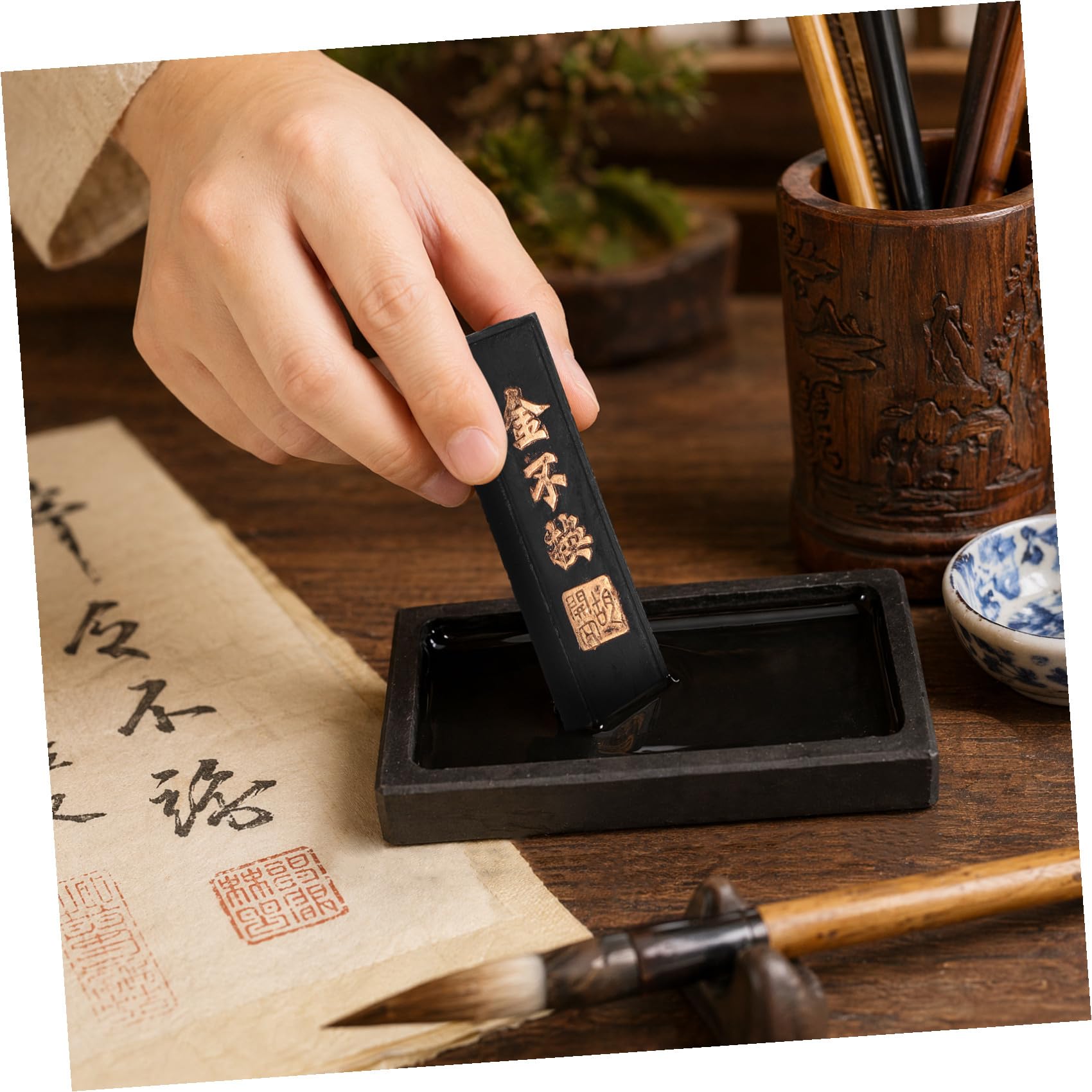 EXCEART 4ensembles Encrier Avec Stick Encre Inkslab Pour Et Peinture Traditionnelle Chinoise Pratique Pour Artistes Et Étudiants