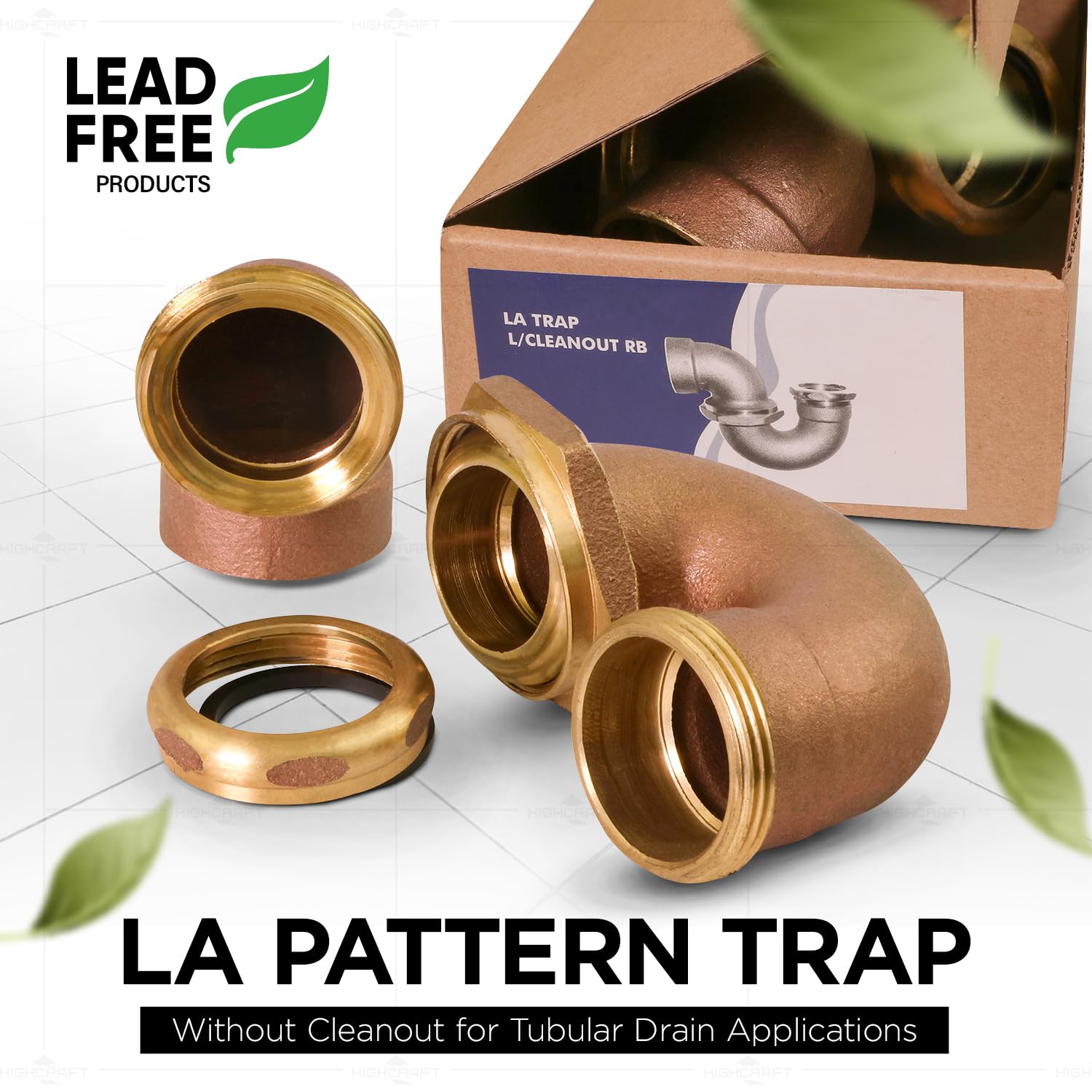 Highcraft Sifone in ottone modello LA 1-1/2 "SWT x 1/-1/2" sifone per lavandino del lavello, sifone in ottone per lavello da bagno, lavello da cucina, applicazioni di scarico tubolari per lavello da