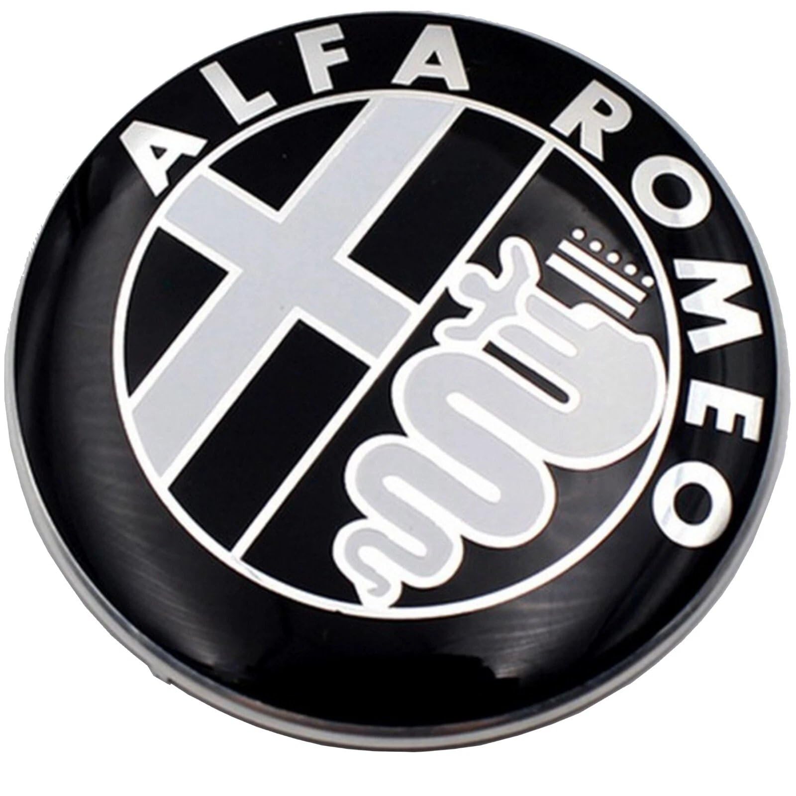 2 Fregi Stemma Compatibili con Alfa Romeo Auto Logo 74mm Nero Bianco Per Cofano Anteriore e Posteriore Emblema Stemmi in Metallo