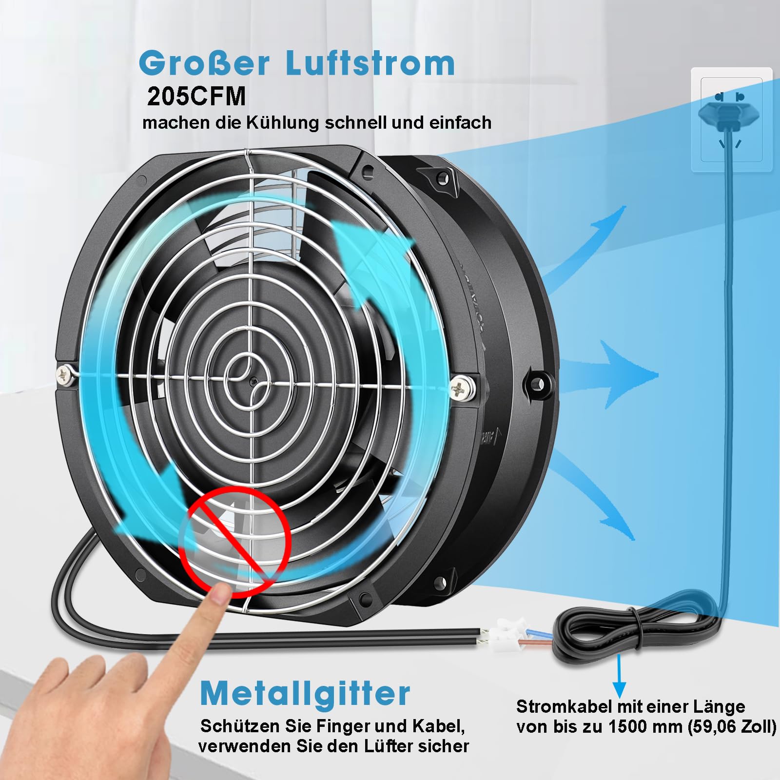 GDSTIME Ventilador de 230 V, 172 mm x 150 mm x 51 mm, 220 V, ventilador axial con doble rodamiento de bolas | Ventilador axial de 230 V, 170 mm, CA, 172 x 150 x 51, gran flujo de aire para ordenador portátil, refrigeración