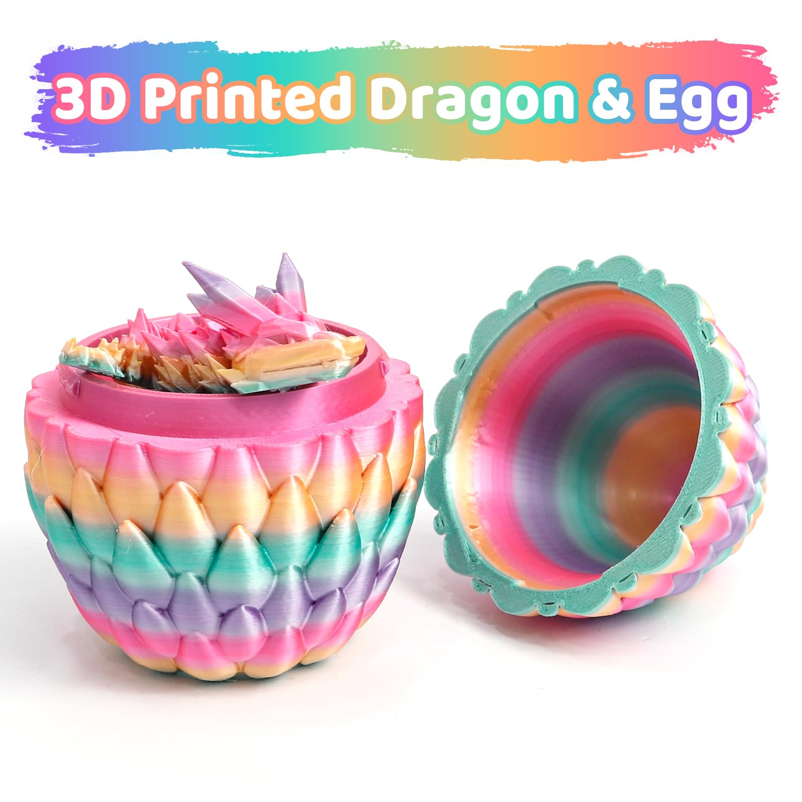 Flavery 3D Printed Dragon Egg, Candy, Surprise Easter Egg with 12" Flexible Crystal Dragon Inside, 3D Printed Gift Toy - Image 3