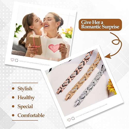 Miniatura 6 de Jecanori Pulseras de cobre puro para mujer, pulseras ultra magnéticas para mujer con 3500 imanes Gauss, regalo de joyería de cristal para el día de