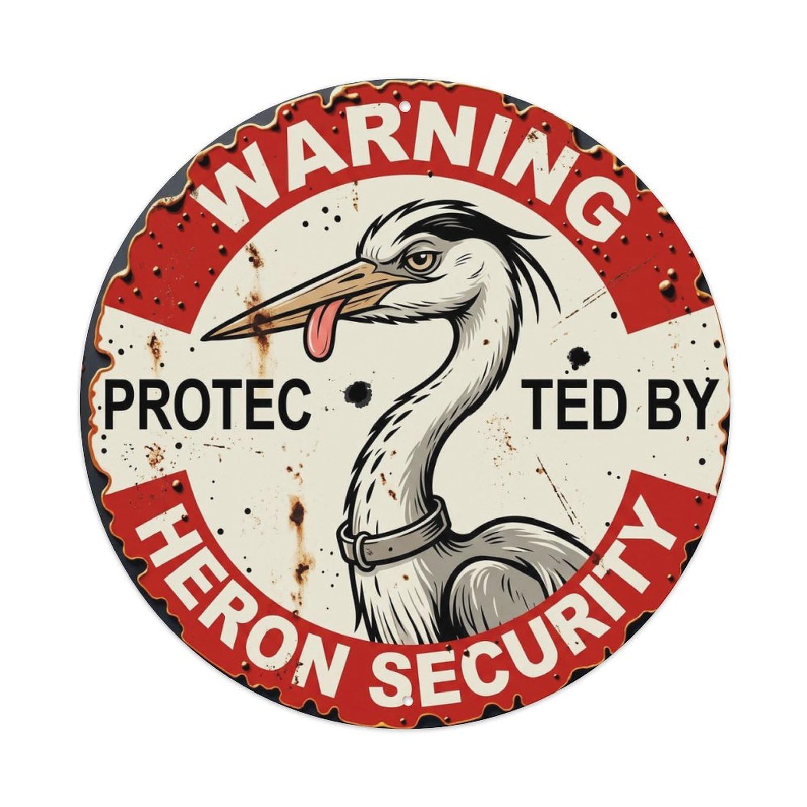 Metal Tin Sign Warning Protected By Heron Security Vintage