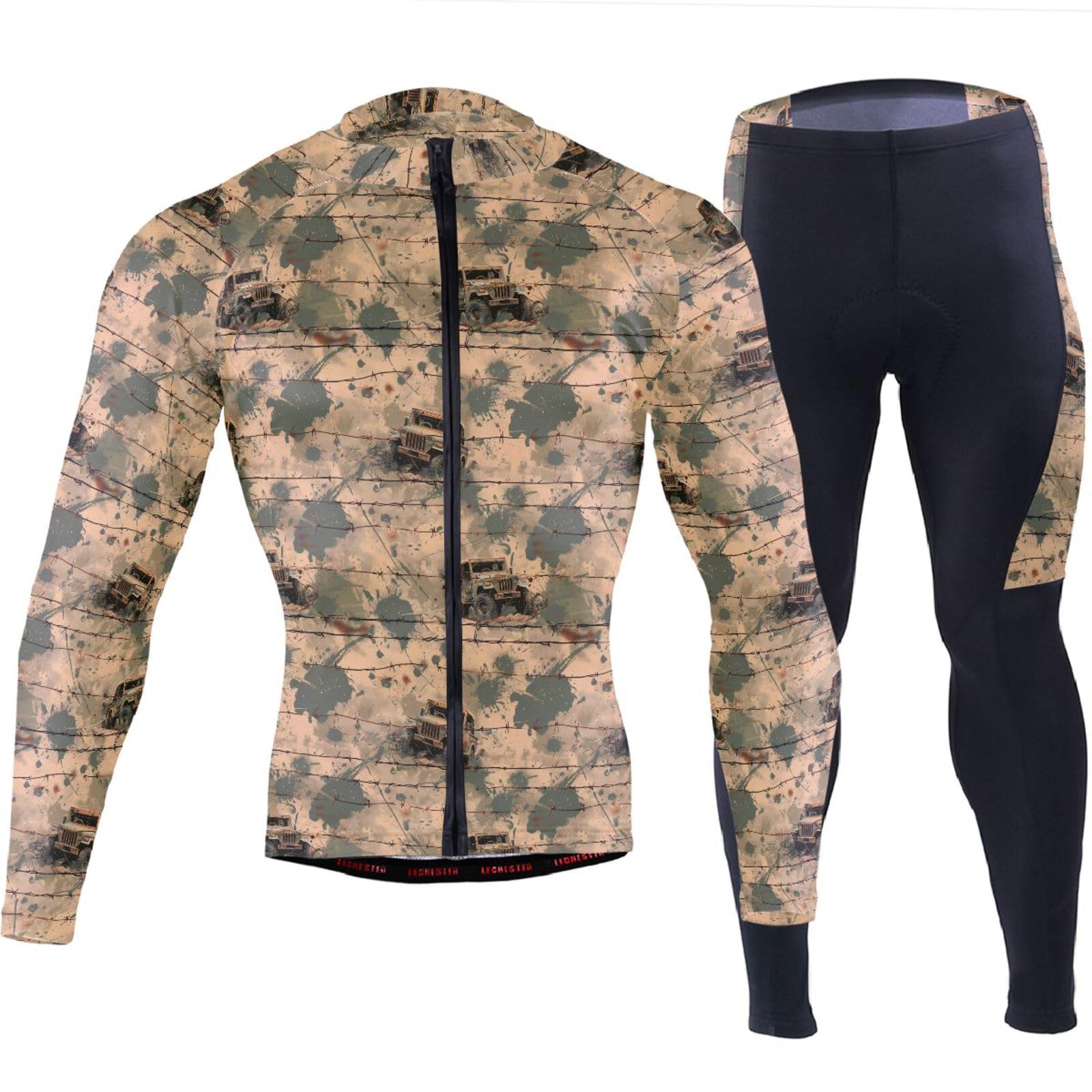 Herren-Radtrikot mit Taschen, schnelltrocknend, langärmelig, 3D-gepolstert