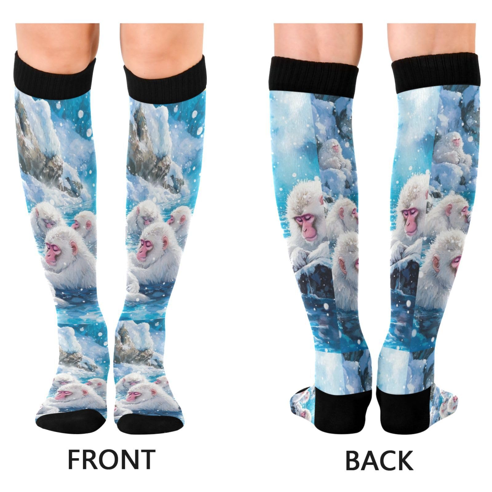 Jucciaco Snow Water Monkey Two Pairs Fun Socks Warm Soft Daily Outfit Wear Resisting Easy To Stretch One Size Socks