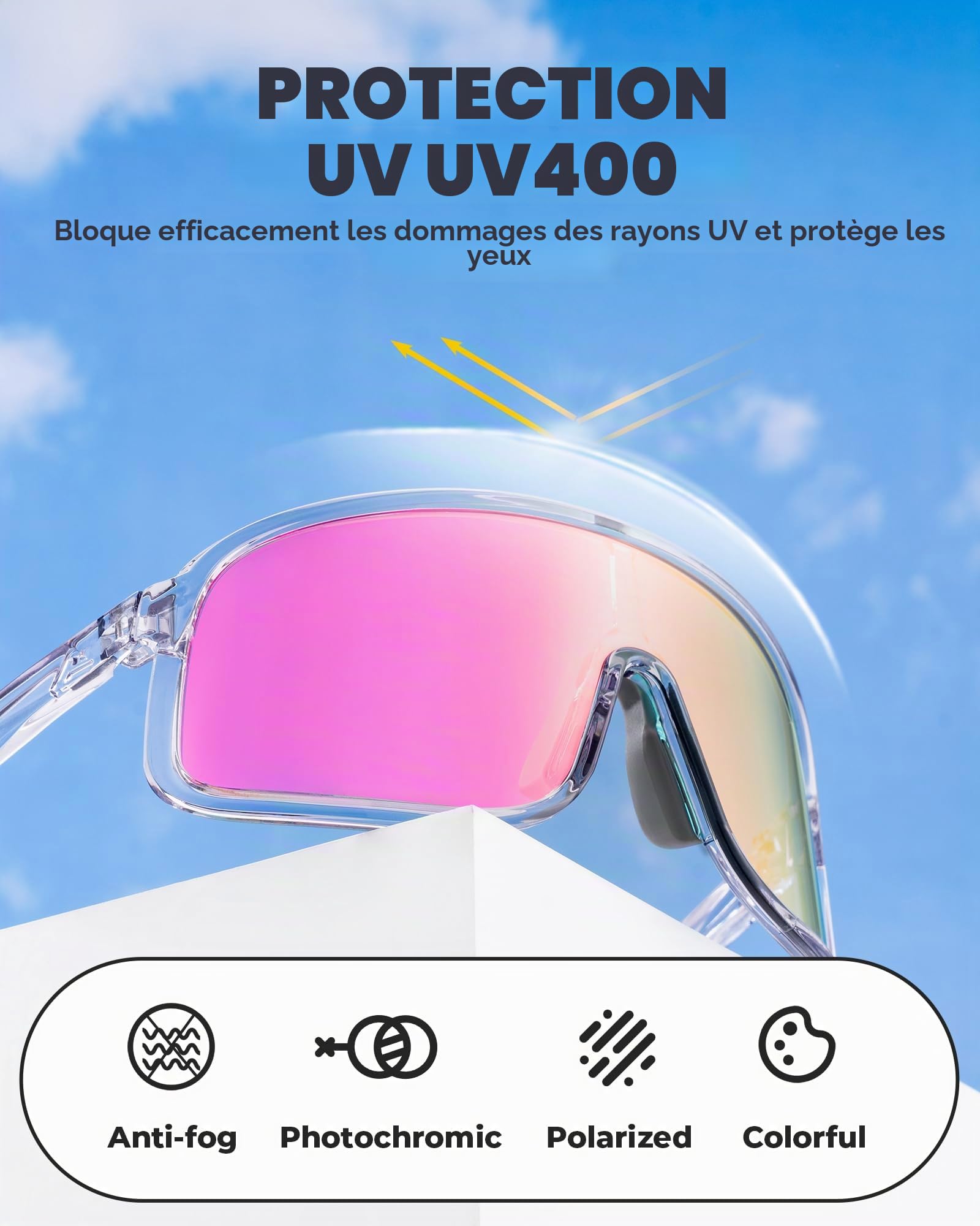 ROCKBROS Lunettes Soleil Polarisées Sport, Cyclisme Lunettes Polarisées Anti-UV400 Verres REVO Cadre TR90 Léger Homme Femme Vélo VTT Pêche Course Golf Sports de Plein Air