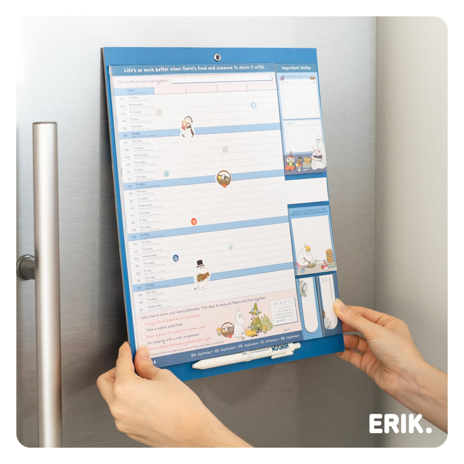 Grupo Erik Magnetic Calendar For Fridge 2027 - Moomins Gifts for Family | Family Planner Calendar 2027 with Stickers, Pen, Shopping List, Sticky Notes | Magnetic Planner 16 Months Sep 2026 - Dec 2027