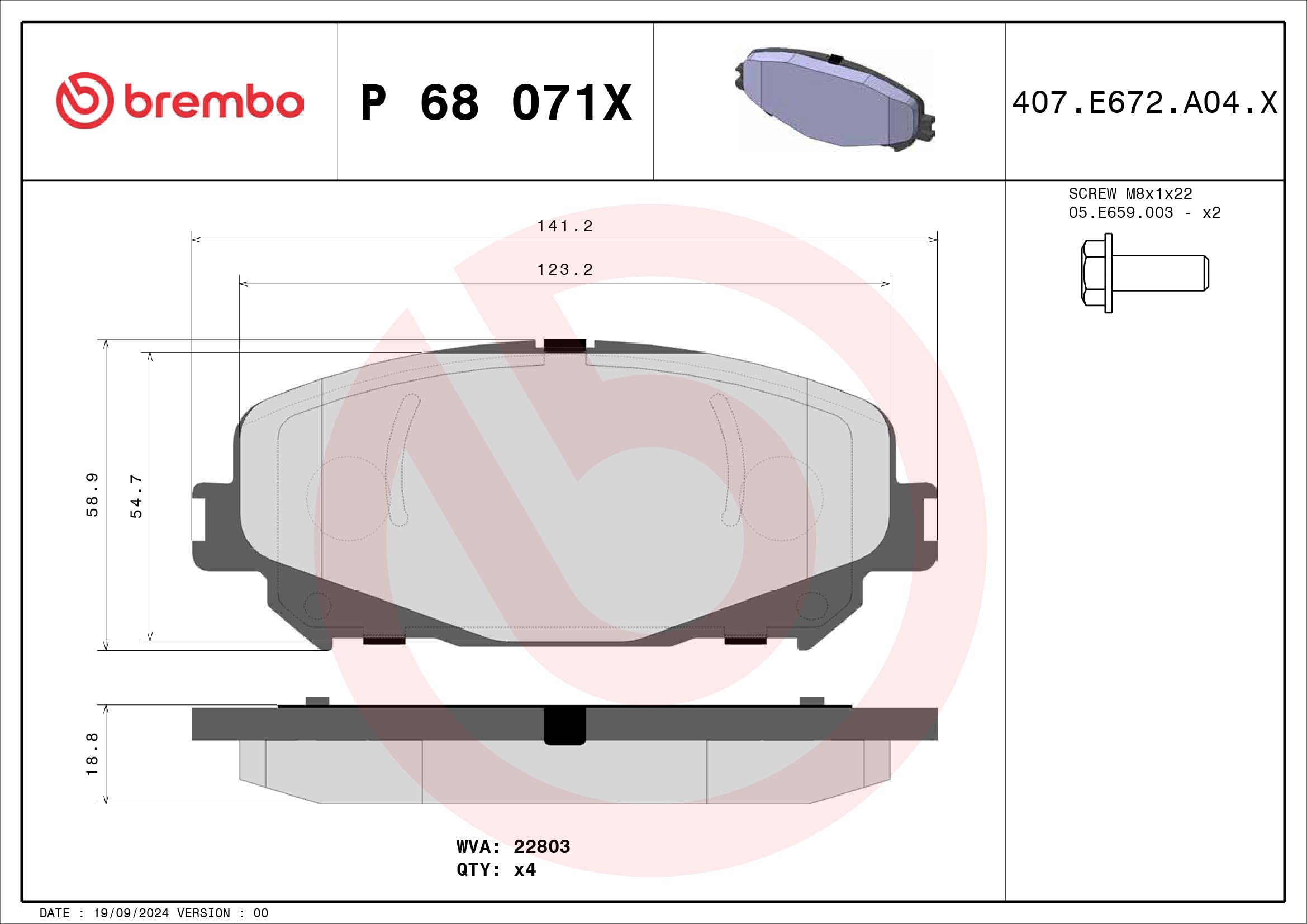 Zestaw Klocków Hamulcowych BREMBO P 68 071X przód