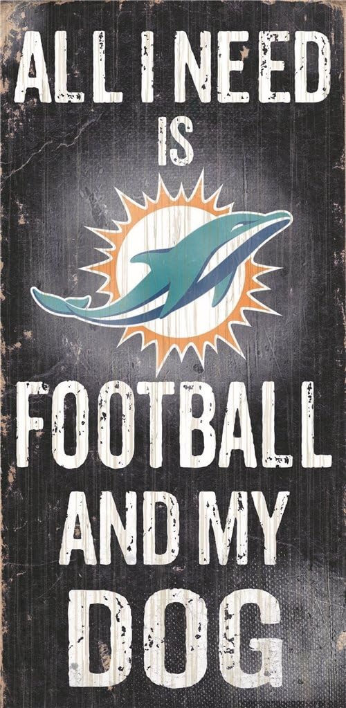 Miami Dolphins 6''x12'' Wood Sign - Football and Dog