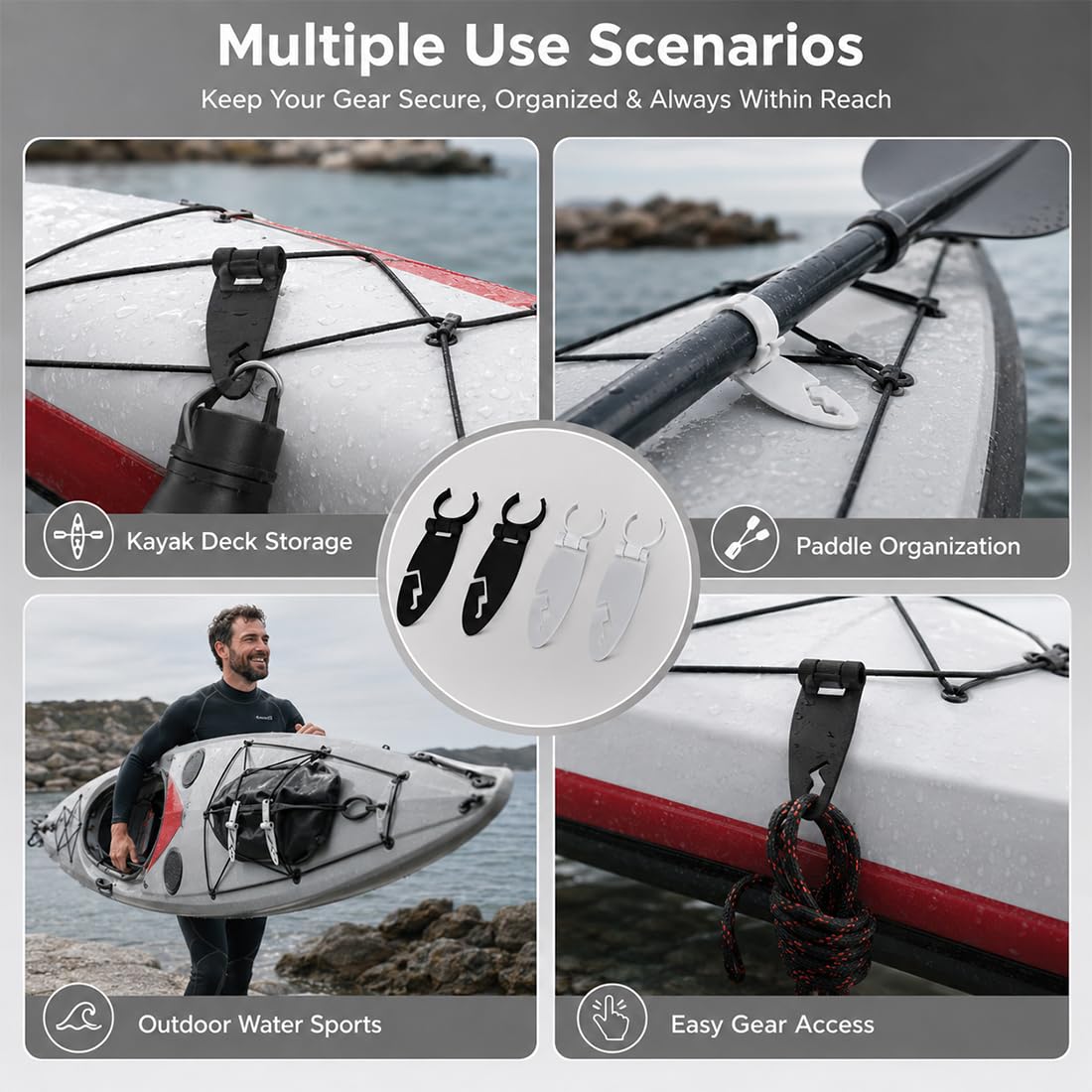 EBHO 2 Paia Clip fissaggio per tavola da paddle, morsetto di fissaggio espandibile, sicuro della tavola, fibbia bloccaggio per sport acquatici, accessorio installazione rapida