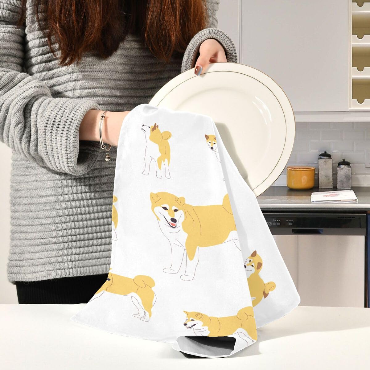 Amazon｜MiaoLD キッチンタオル キッチンクロス 吸水 大判 ふきん 柴犬