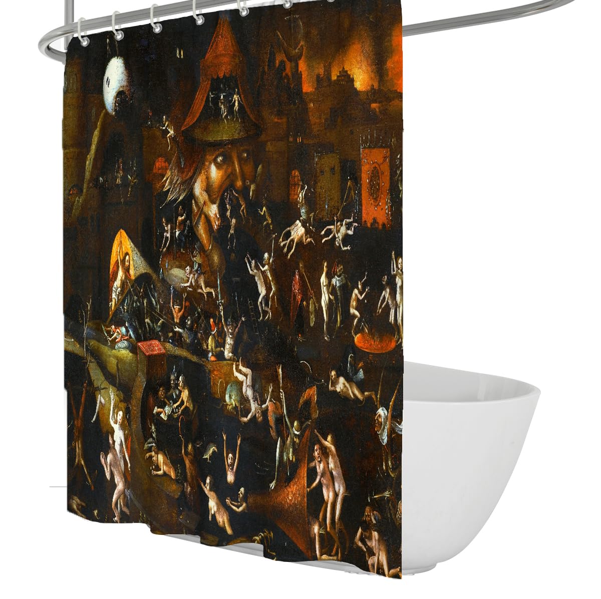 Seltsame Kunst Duschvorhang – Monster-Schwarm-Chaos-Szene Nördliche Renaissance grotesken Badevorhang mit C-förmigen Haken zur Badezimmerdekoration 180 x 180 cm