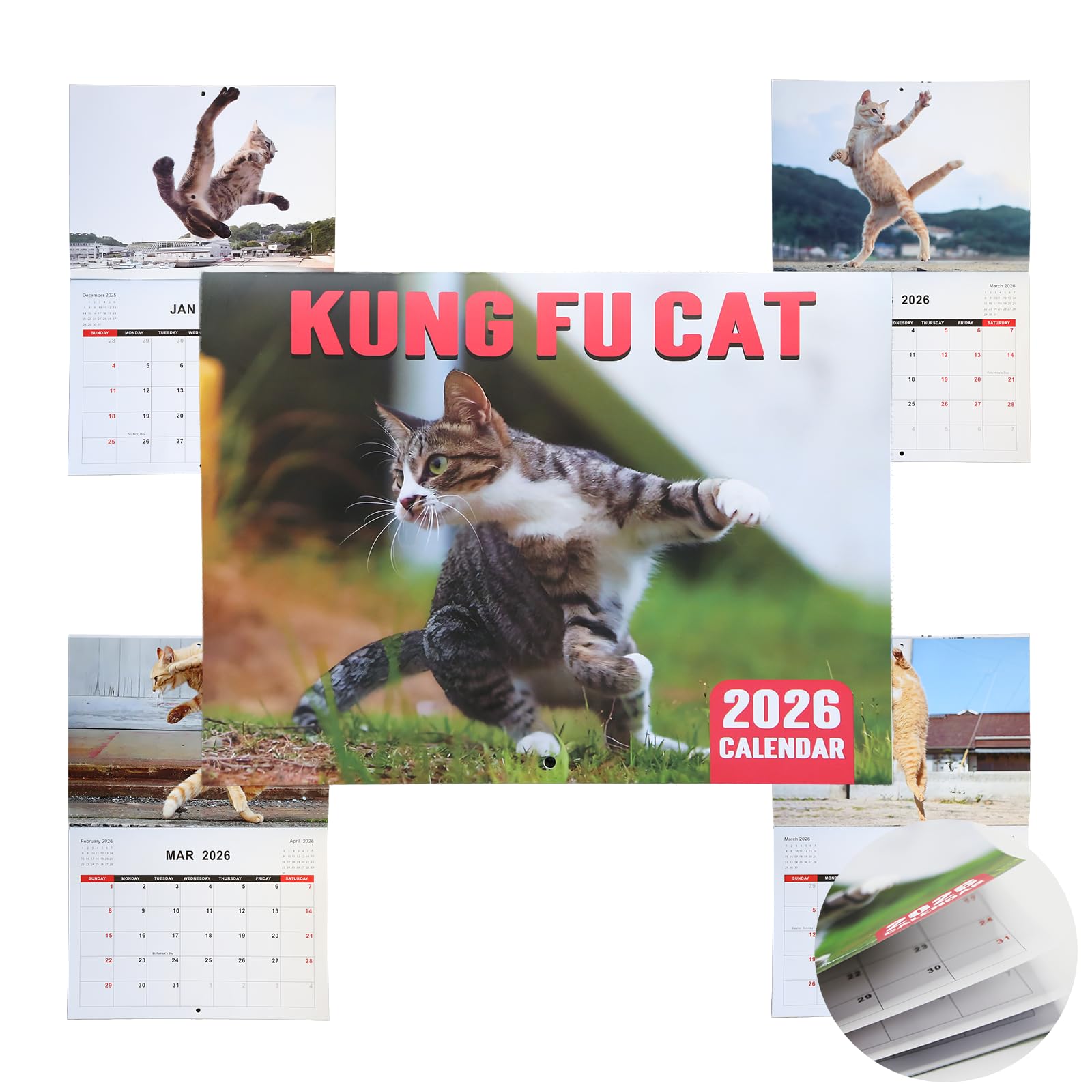 2026 Kung Fu Cat Wall Calendar UK, Funny Cute Family Planning Calendars, Creative Hanging Monthly Planner To-do List Household Supplies for Cats Lover