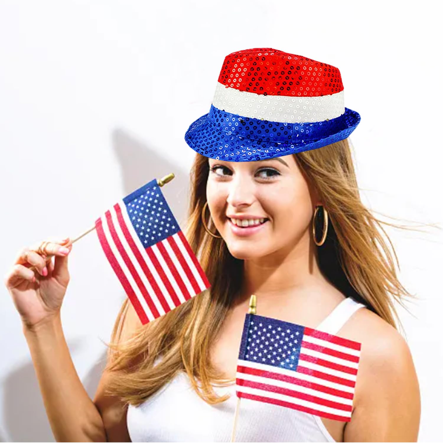 12 x Partyhut mit amerikanischer Flagge, 4. Juli, für Erwachsene | Partyzubehör für Erwachsene zum 4. Juli, patriotische rot-weiß-blaue Hüte für Unabhängigkeitstag, Gedenktag, Veteranentag