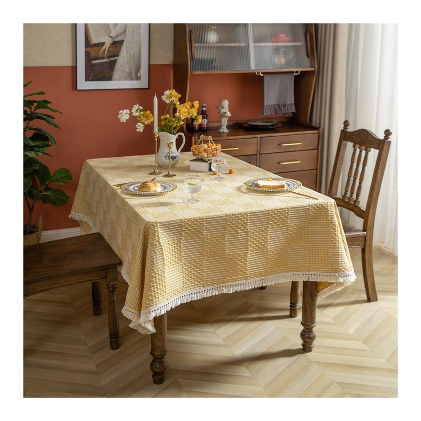 Nappe anti-taches rectangulaire 140x180 polyester jacquard jaune KnSam