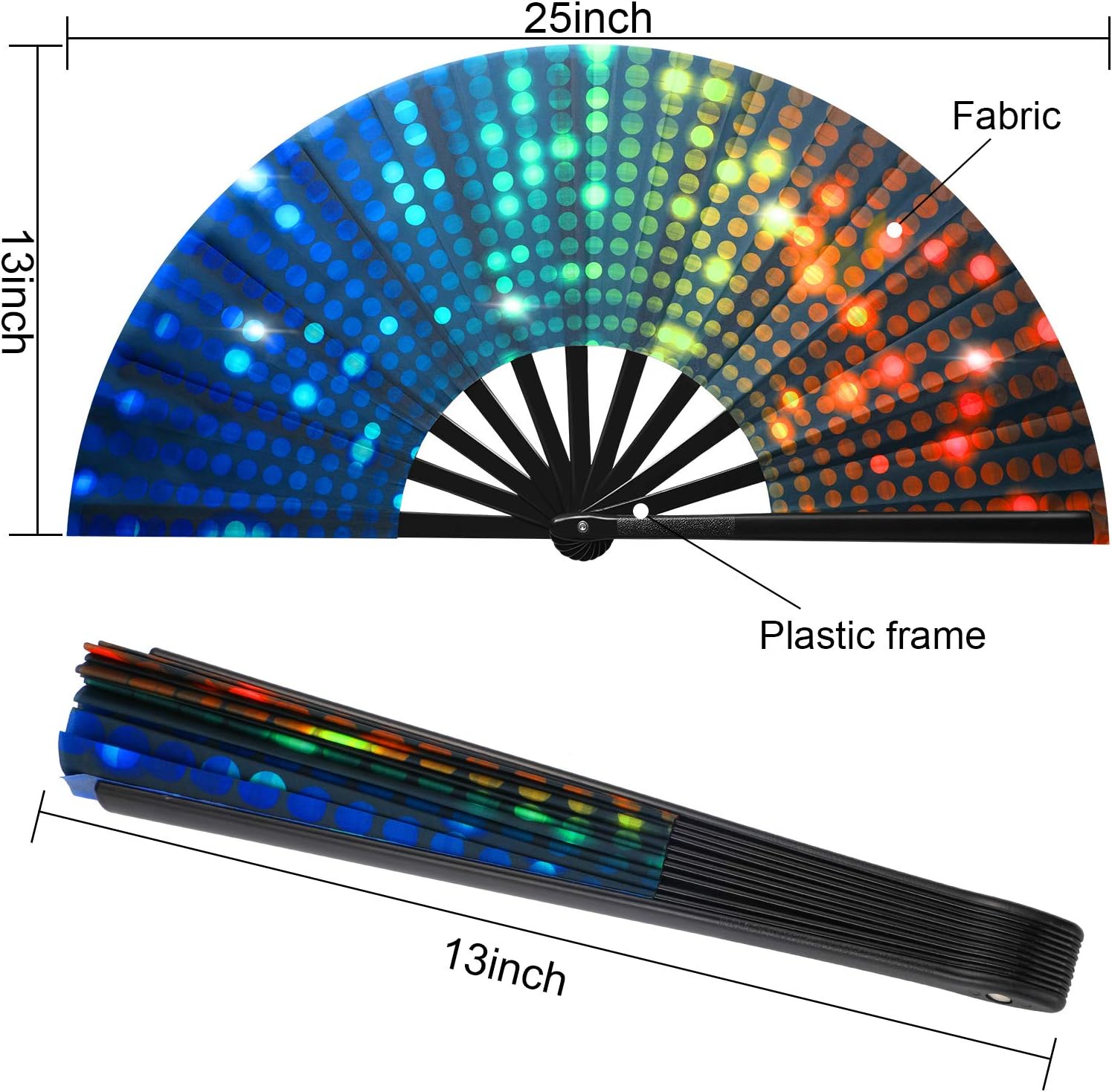 2 Pieces Large Folding Fan Handheld Nylon Cloth Foldable Hand Fan Chinese Kung Fu Fan Festival Decoration for Party Favors (Multi Color, Flash Pattern)